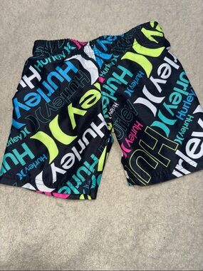 Hurley Black Swim Shorts with Neon Multi Logo Print